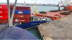 德翔海運ASIATIC SUN集裝箱船今早在臺中港?？繒r不慎撞上碼頭,JTK3航線船期將會延誤